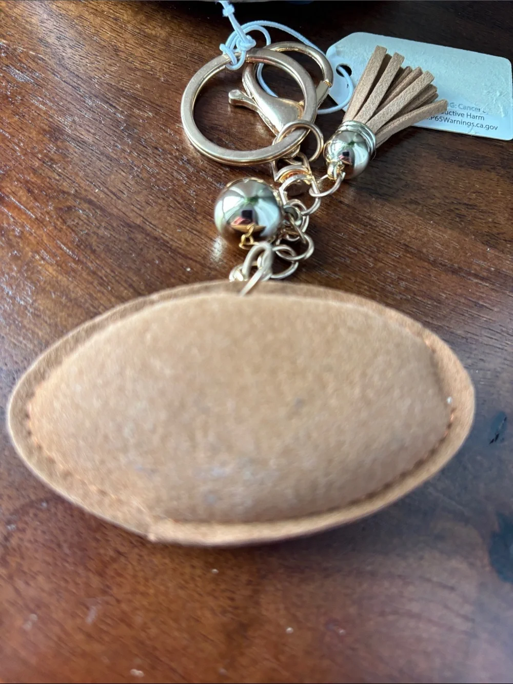 Crystal Avenue Puff Football,rhinestones, Felt keychain,gold fringe,clasp,O ring